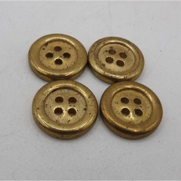 Gold Tone Plastic 4 Hole Buttons 5/8" Diameter Set Of 4 - Picture 1 of 1